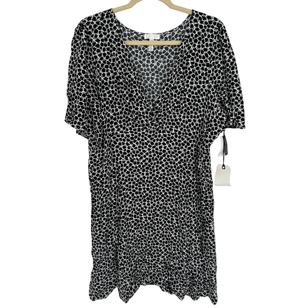 Leith Cloud Floral Dress Black White 2X Plus A-Line Knee Length Work Career